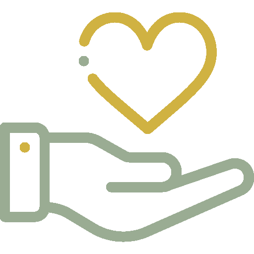 A simplified line drawing of an open hand with a small heart hovering above it, symbolizing care or generosity, is about conveying a heartfelt message.