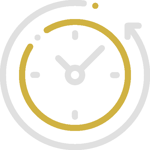 Clock icon with a circular arrow around it, suggesting the concept of time management in the home. The clock is centrally positioned with an arrow indicating a clockwise direction.