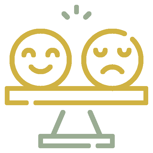Icon showing two faces on a scale: one smiling and one frowning, representing contrasting emotions.