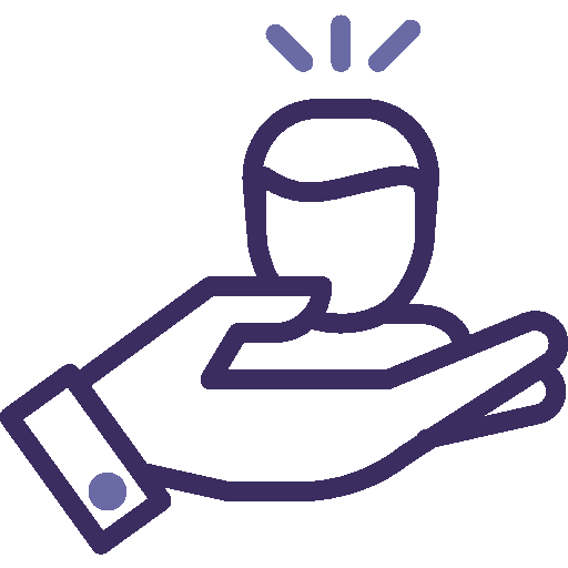 Outlined icon of a hand holding a person, with three lines above the person's head indicating attention or importance. Perfect for illustrating "Why Choose Us" sections on websites or marketing materials.